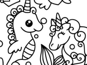 Unicorni del mare da colorare: disegno per bambini da stampare
