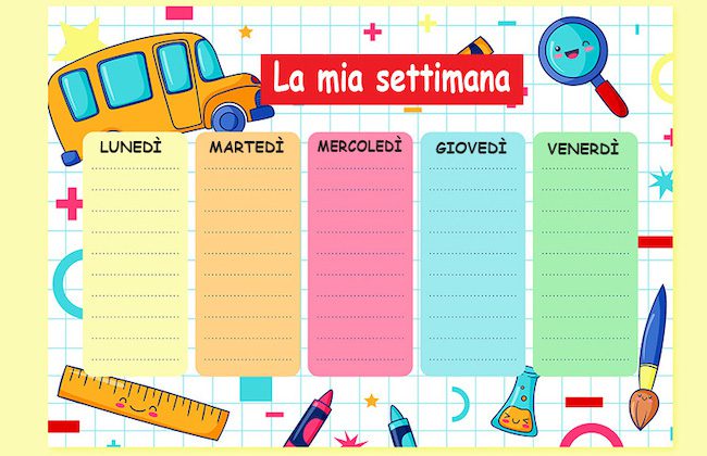 Planner settimanale per bambini da stampare gratis